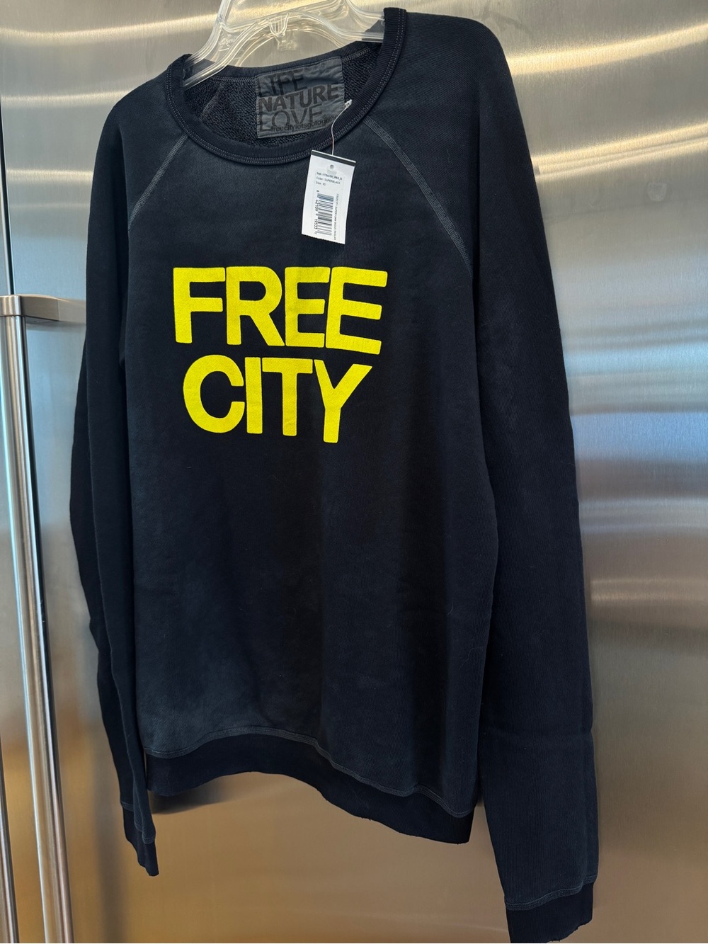 NWT Freecity Unisex Crewneck Sweatshirt- Black / Yellow , brand new